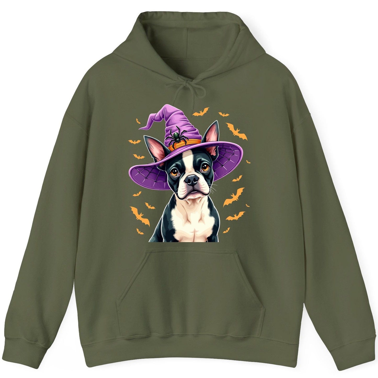 Halloween Boston Terrier Witch boston terrier Hoodie Military Green product mockup