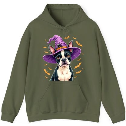 Halloween Boston Terrier Witch boston terrier Hoodie Military Green product mockup
