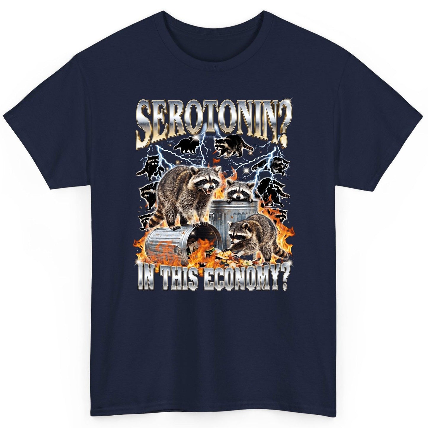 Serotonin in This Economy? raccoons T-Shirt Navy product mockup