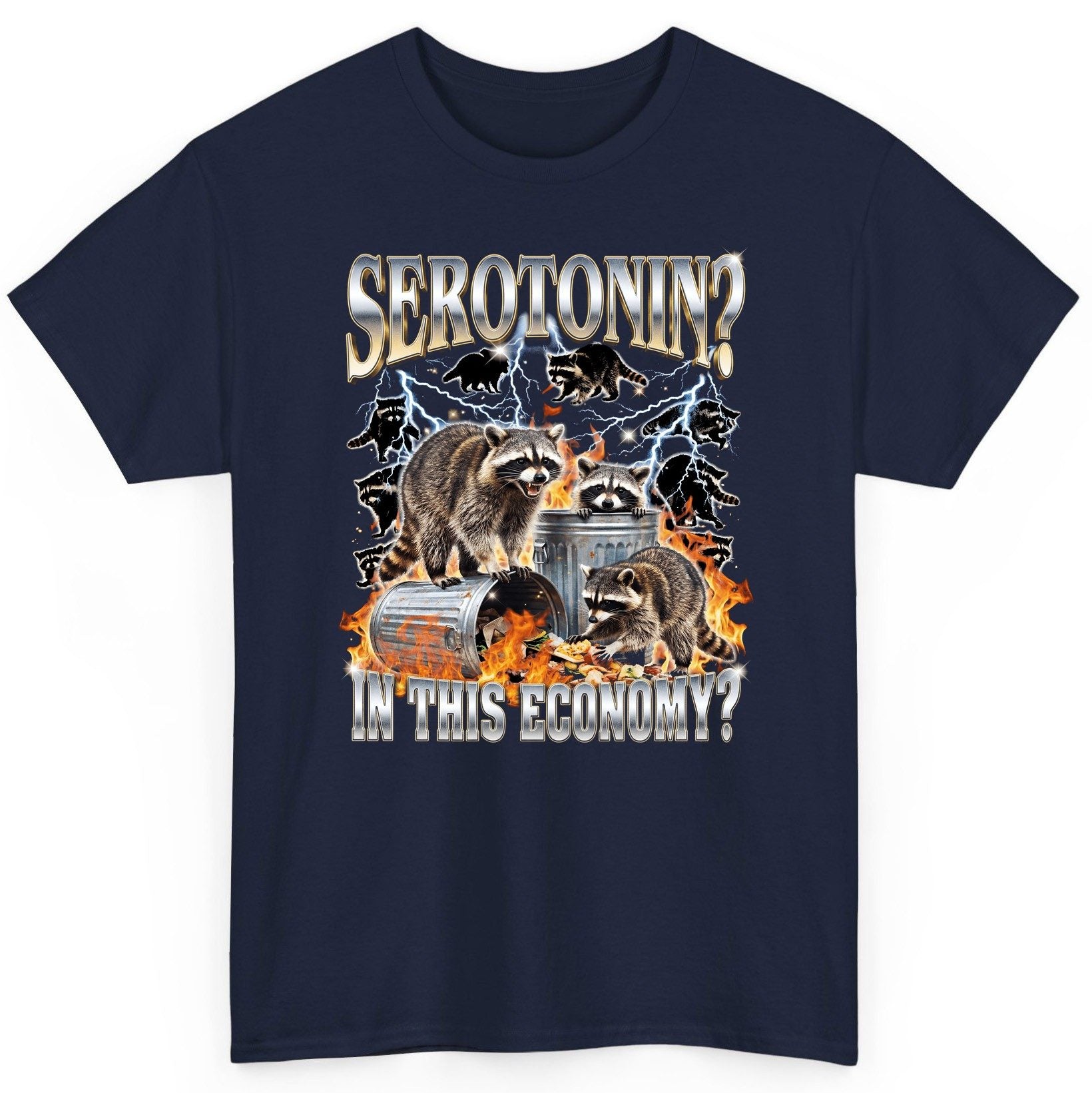 Serotonin in This Economy? raccoons T-Shirt Navy product mockup