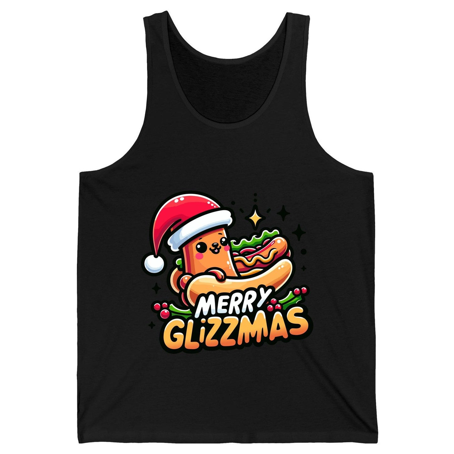 Merry Glizzmas hot dog Tank Top Black product mockup