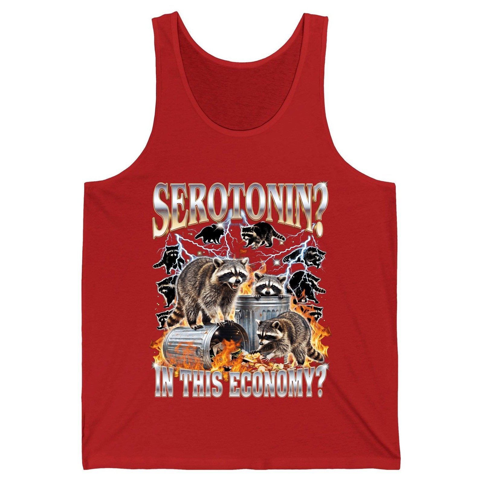 Serotonin in This Economy? raccoons Tank Top Red product mockup
