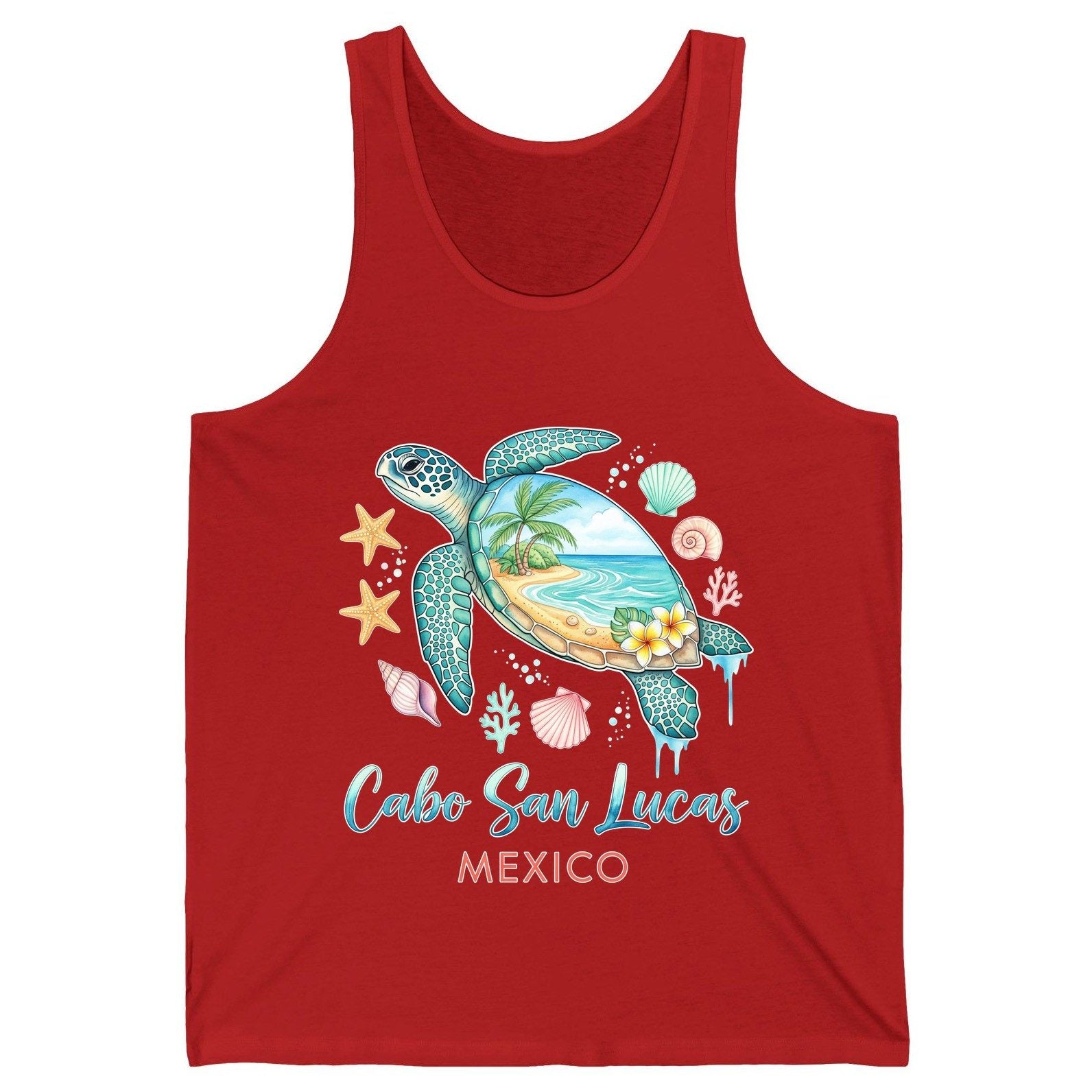 Cabo San Lucas Mexico sea turtle Tank Top Red product mockup