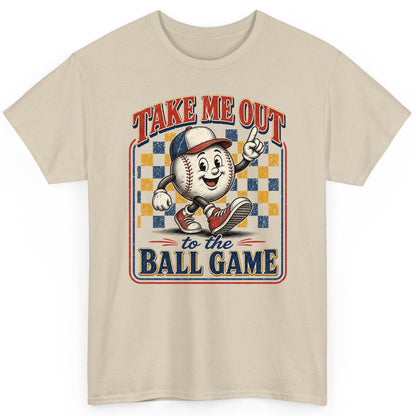 Take Me Out to the Ball Game Retro Baseball T-Shirt - product mockup - Sand
