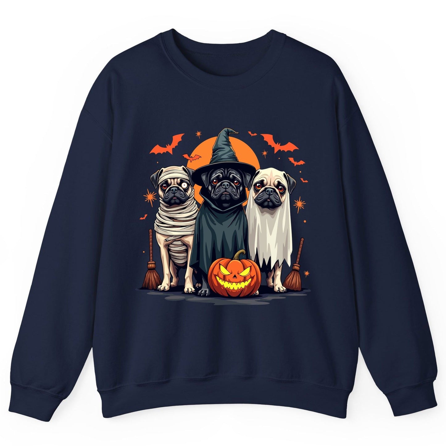 Halloween Pugs Costumes pugs Sweatshirt Navy product mockup