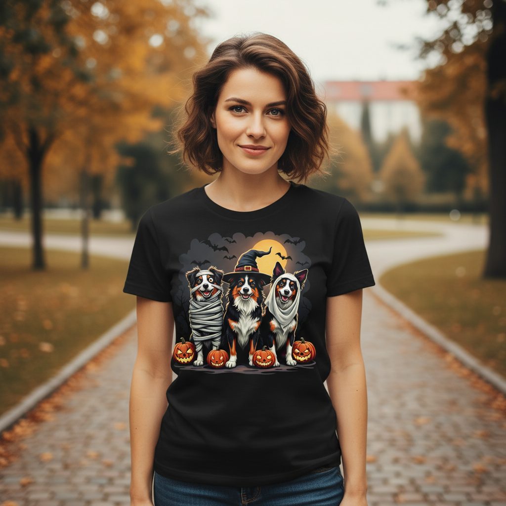 Australian Shepherd Halloween Dogs australian shepherd dogs T-Shirt Black lifestyle mockup