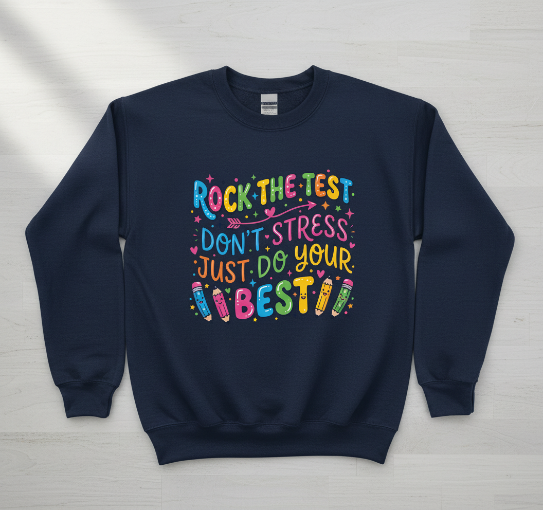 Rock The Test Don't Stress Just Do Your Best Inspirational Quote Sweatshirt - Navy