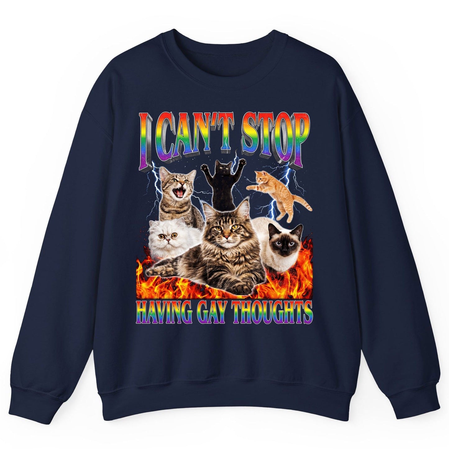 I Can't Stop Having Gay Thoughts cats Sweatshirt Navy product mockup