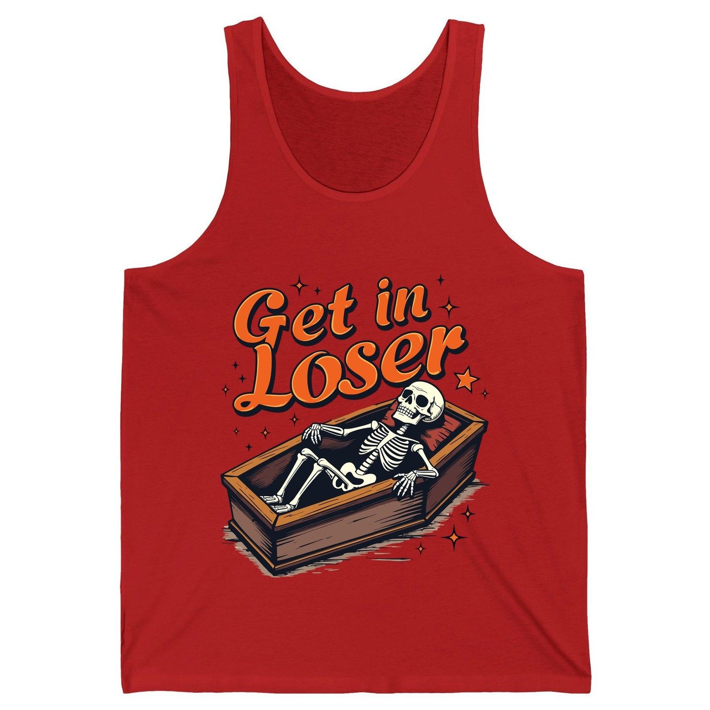 Get in Loser skeleton in coffin Tank Top Red product mockup