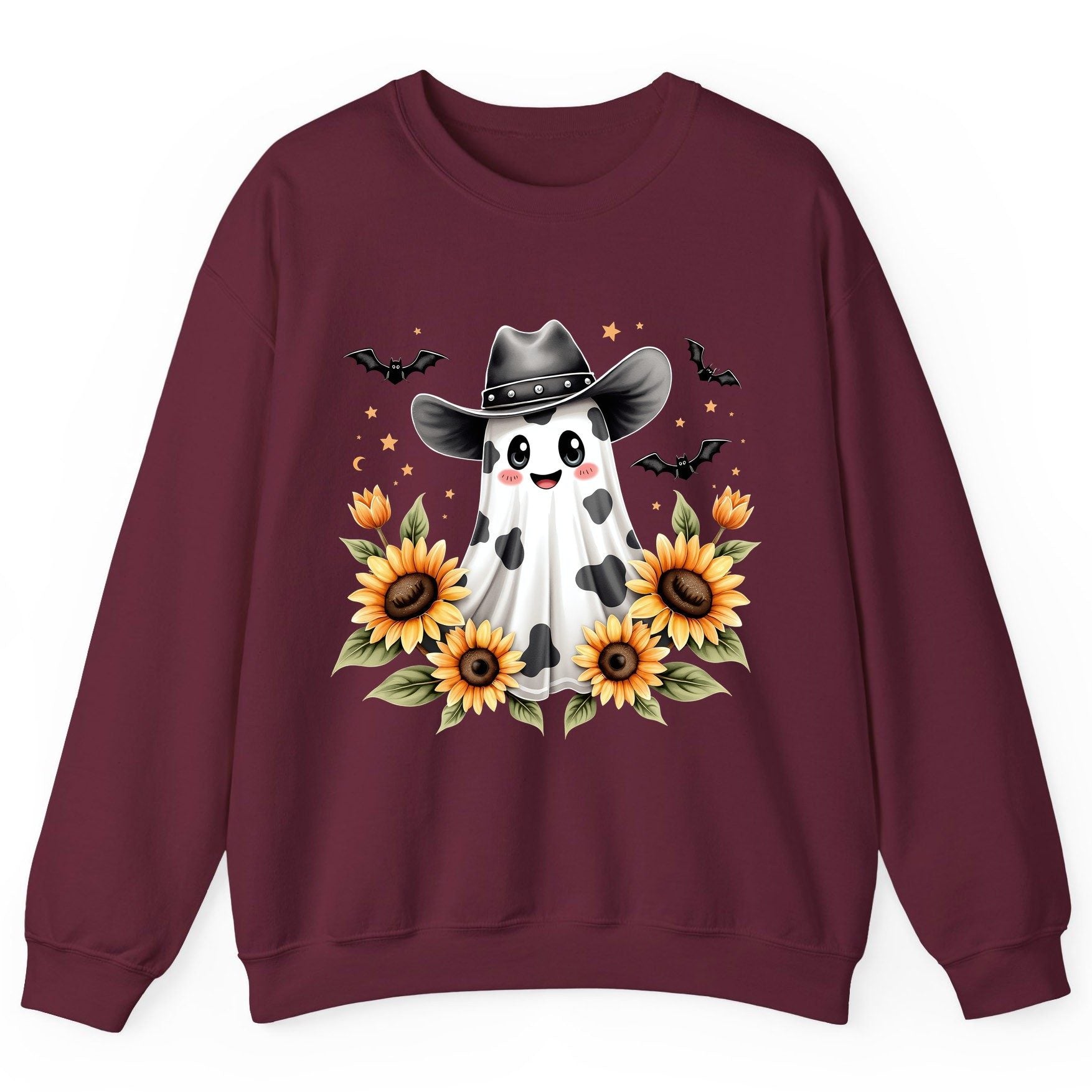 Cowboy Ghost Sunflowers cowboy ghost Sweatshirt Maroon product mockup