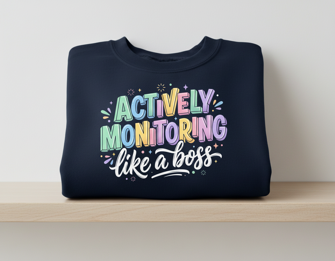 Actively Monitoring Like A Boss Funny Quote Sweatshirt - Navy