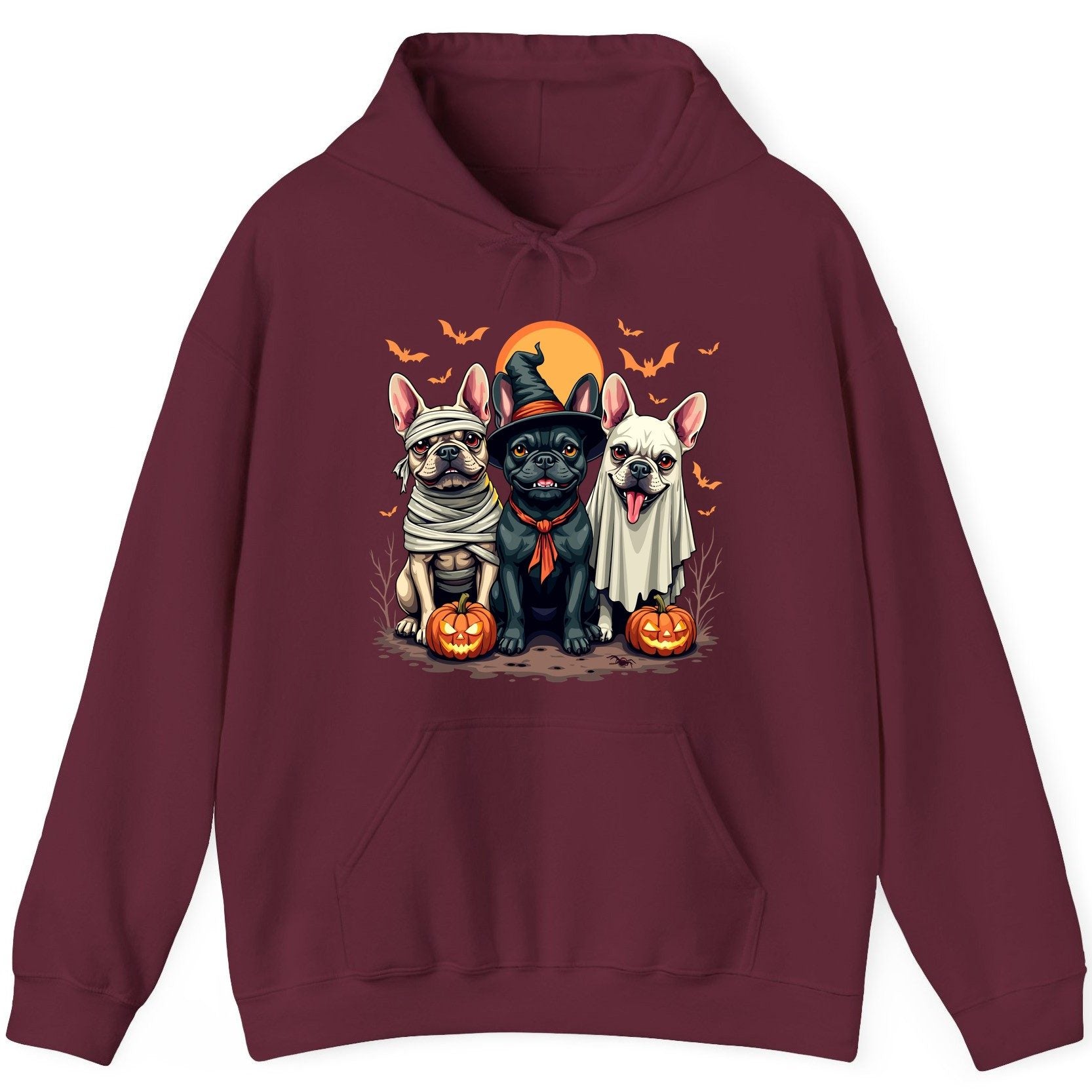Halloween French Bulldogs Costumes french bulldogs Hoodie Maroon product mockup