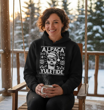 ALPACA Yuletide Funny Lovers Hoodie - lifestyle model mockup - Black