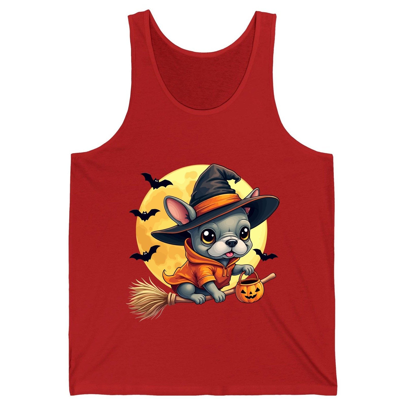 Cute Witch French Bulldog french bulldog Tank Top Red product mockup