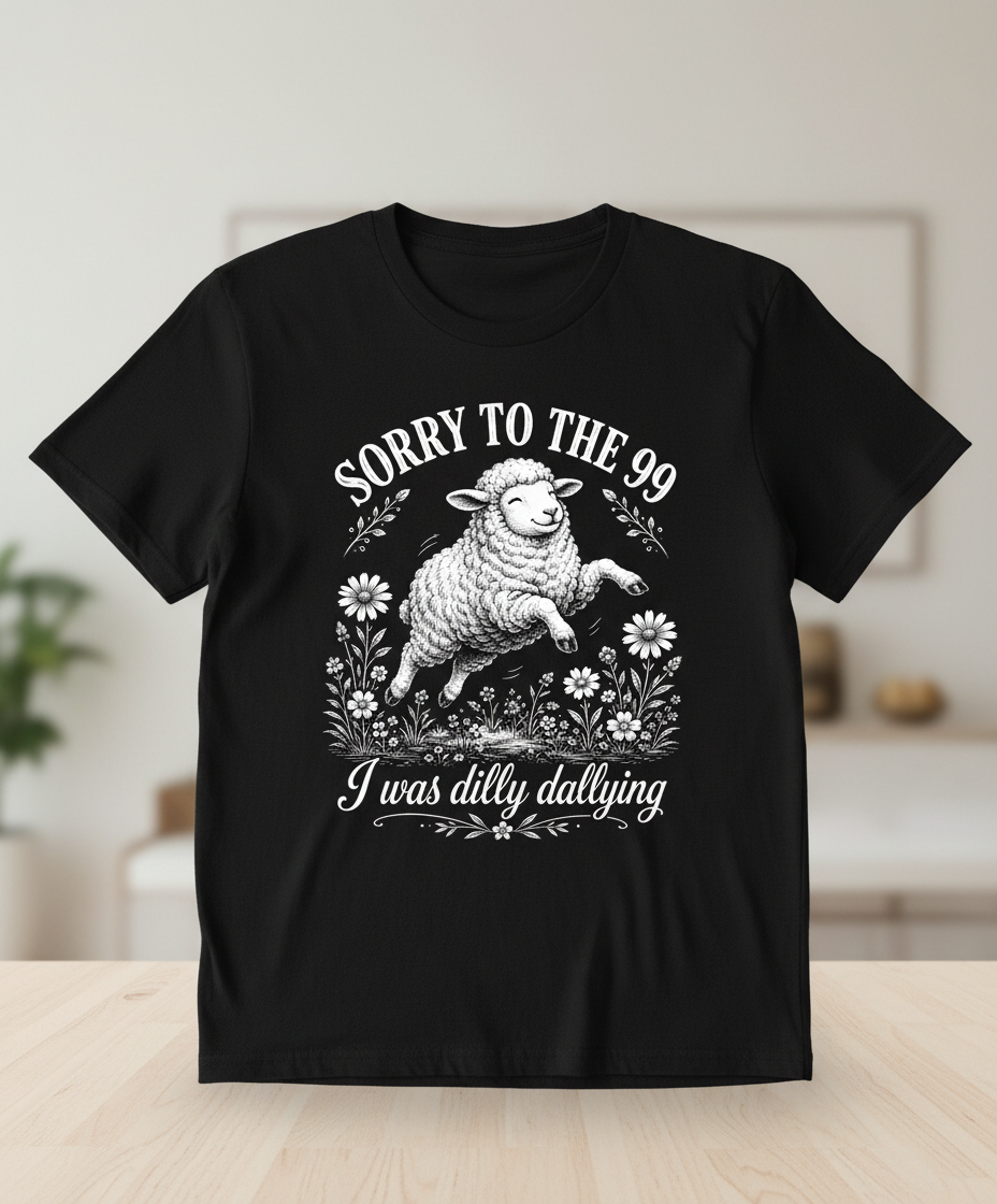 Dilly Dallying Lost Sheep Christian Humor Design T-Shirt - Black