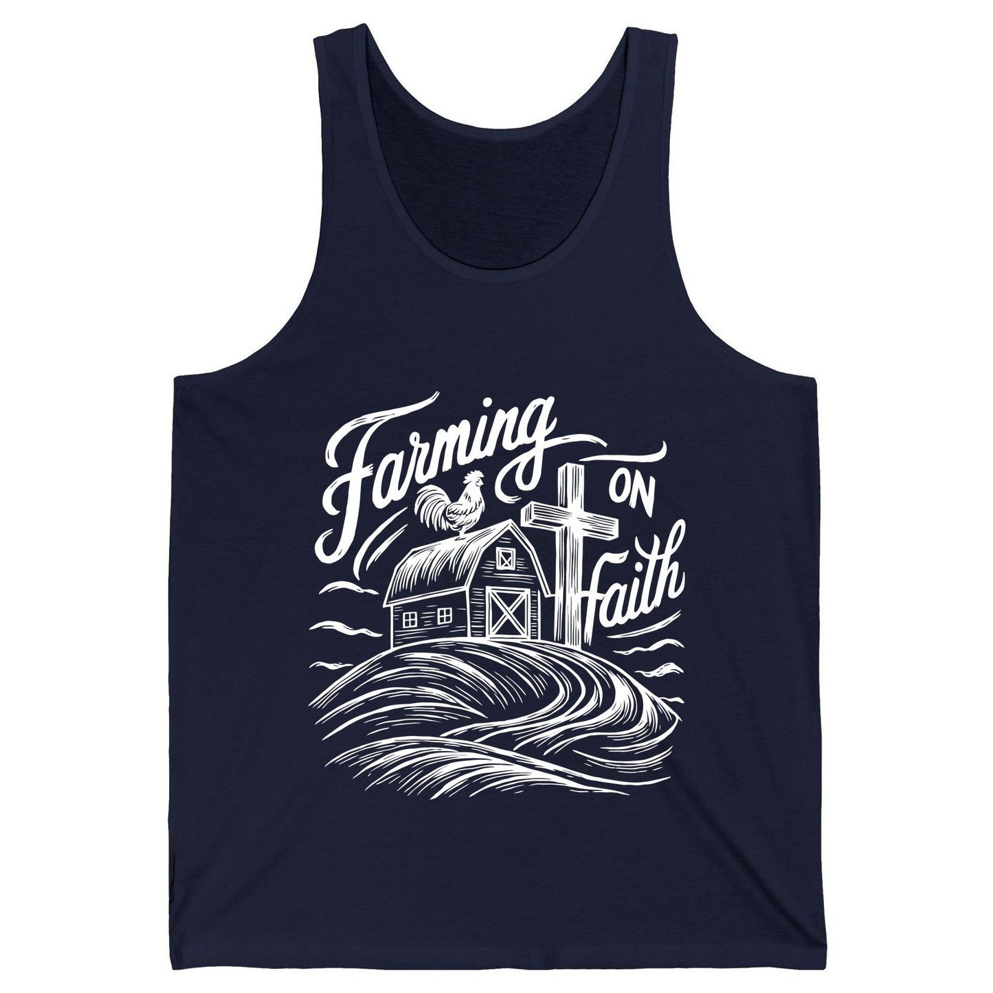 Farming on Faith christian farming Tank Top Navy product mockup