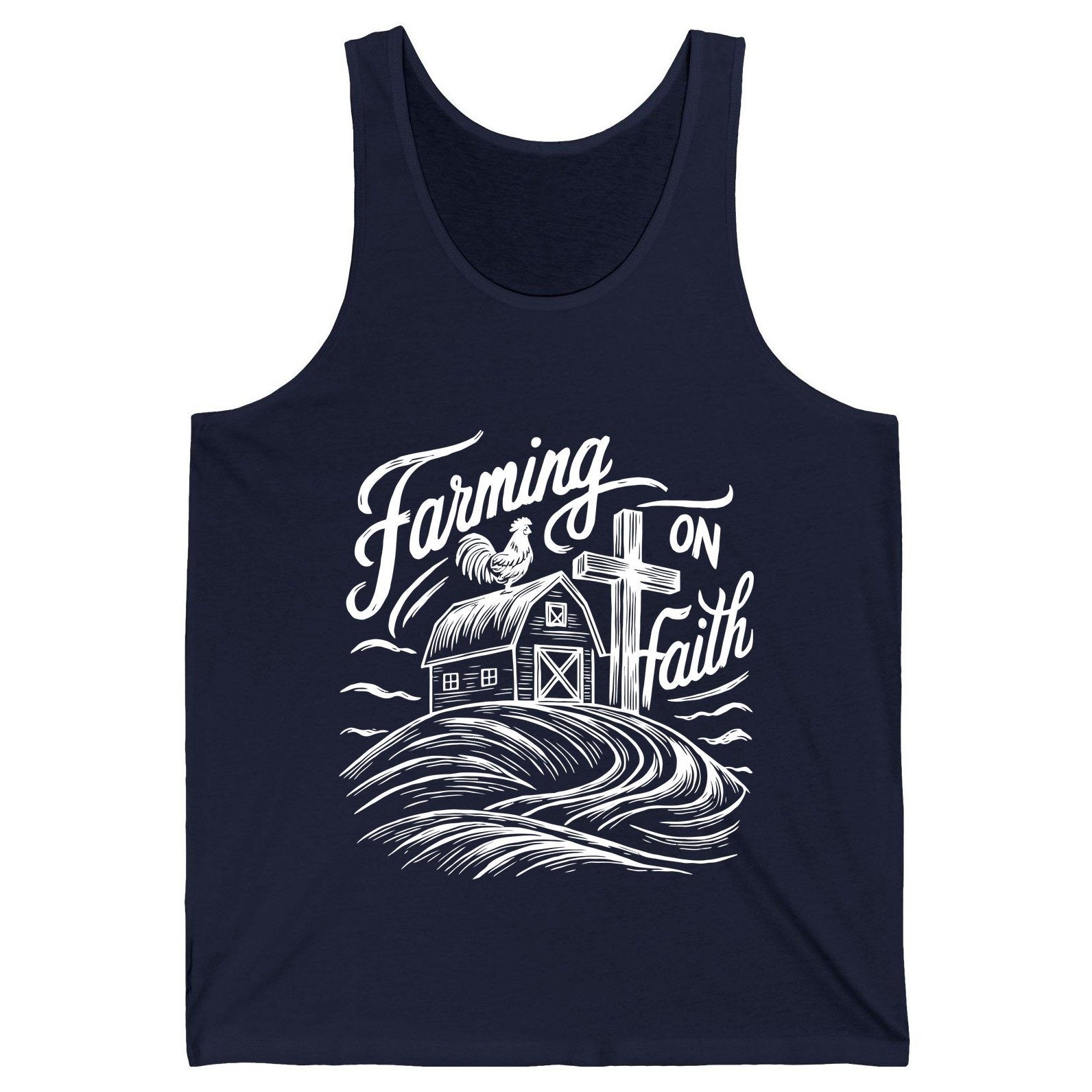 Farming on Faith christian farming Tank Top Navy product mockup
