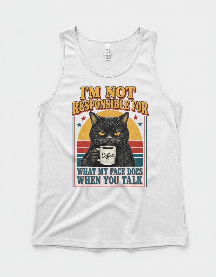 I'm Not Responsible for What My Face Does When You Talk Funny Sarcastic Cat Tank Top - product mockup - White
