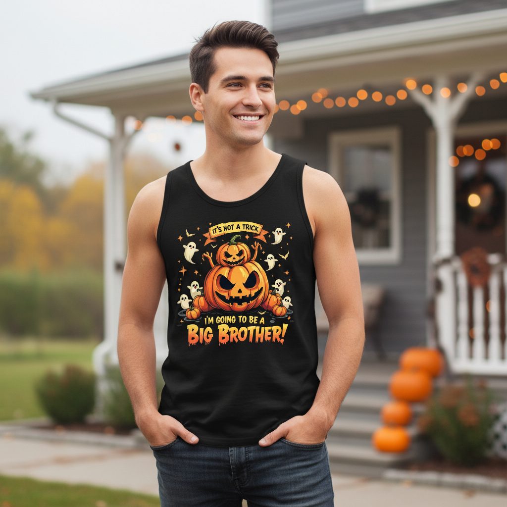 It's Not a Trick I'm Going to Be a Big Brother! Halloween big brother announcement Tank Top Black lifestyle mockup