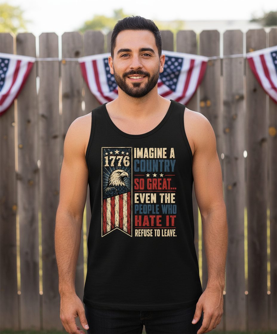 Imagine a Country So Great Patriotic Funny Patriots Tank Top - lifestyle model mockup - Black