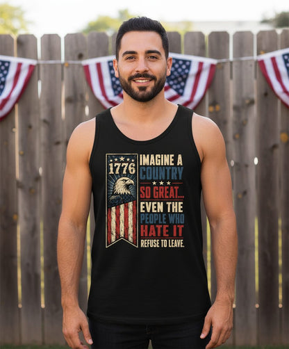 Imagine a Country So Great Patriotic Funny Patriots Tank Top - lifestyle model mockup - Black