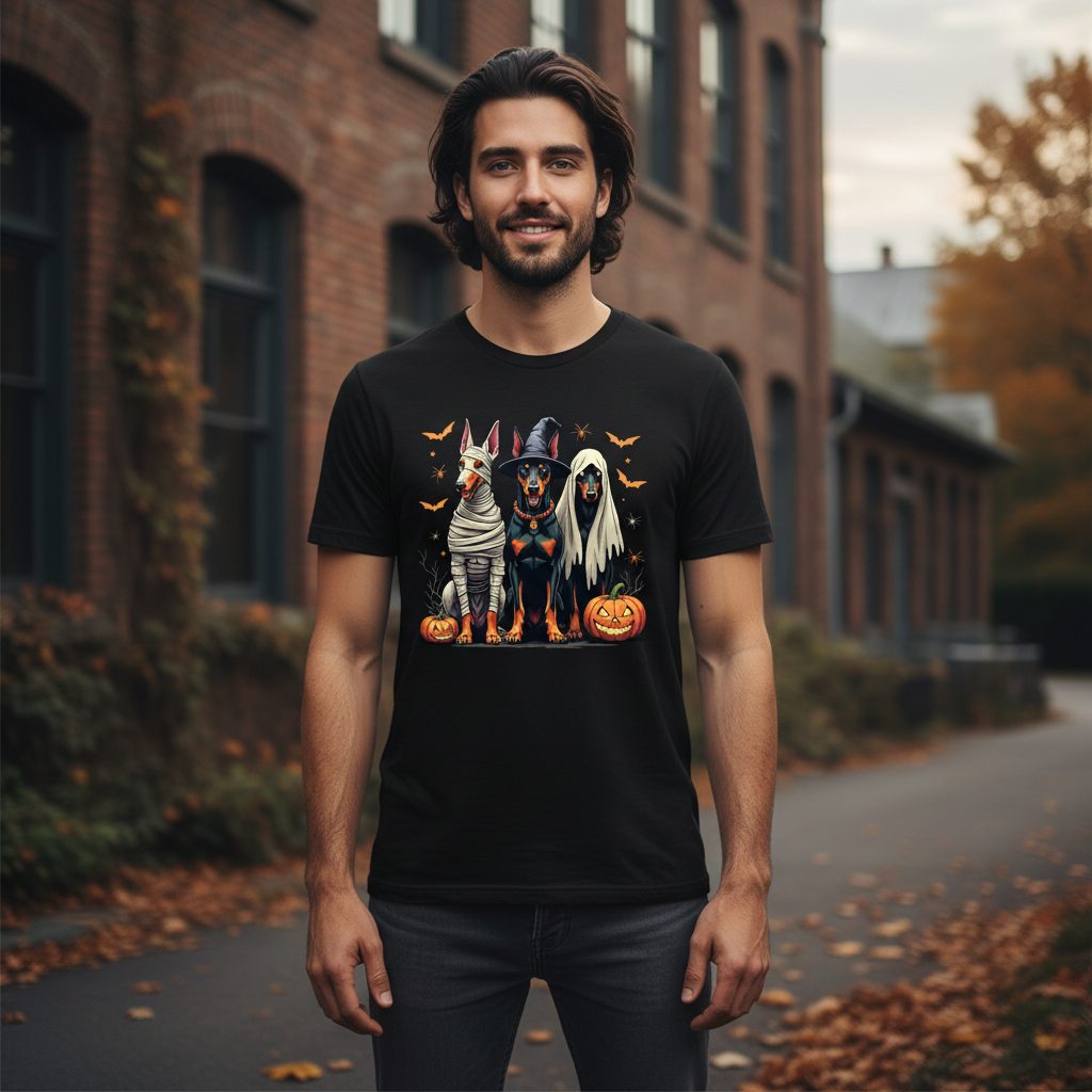 Halloween Doberman Trio doberman pinscher T-Shirt Black lifestyle mockup