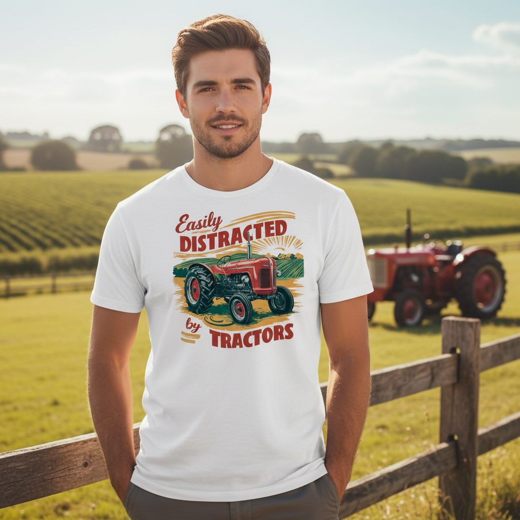 Easily Distracted by Tractors vintage tractor T-Shirt White lifestyle mockup