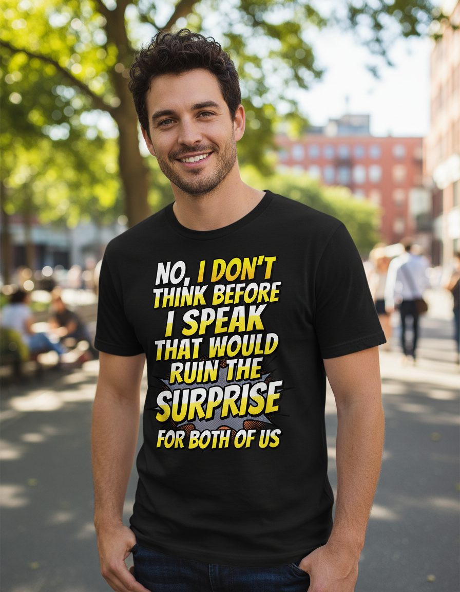 No, I Don't Think Before I Speak That Would Ruin the Surprise for Both of US sarcastic humor T-Shirt Black lifestyle mockup