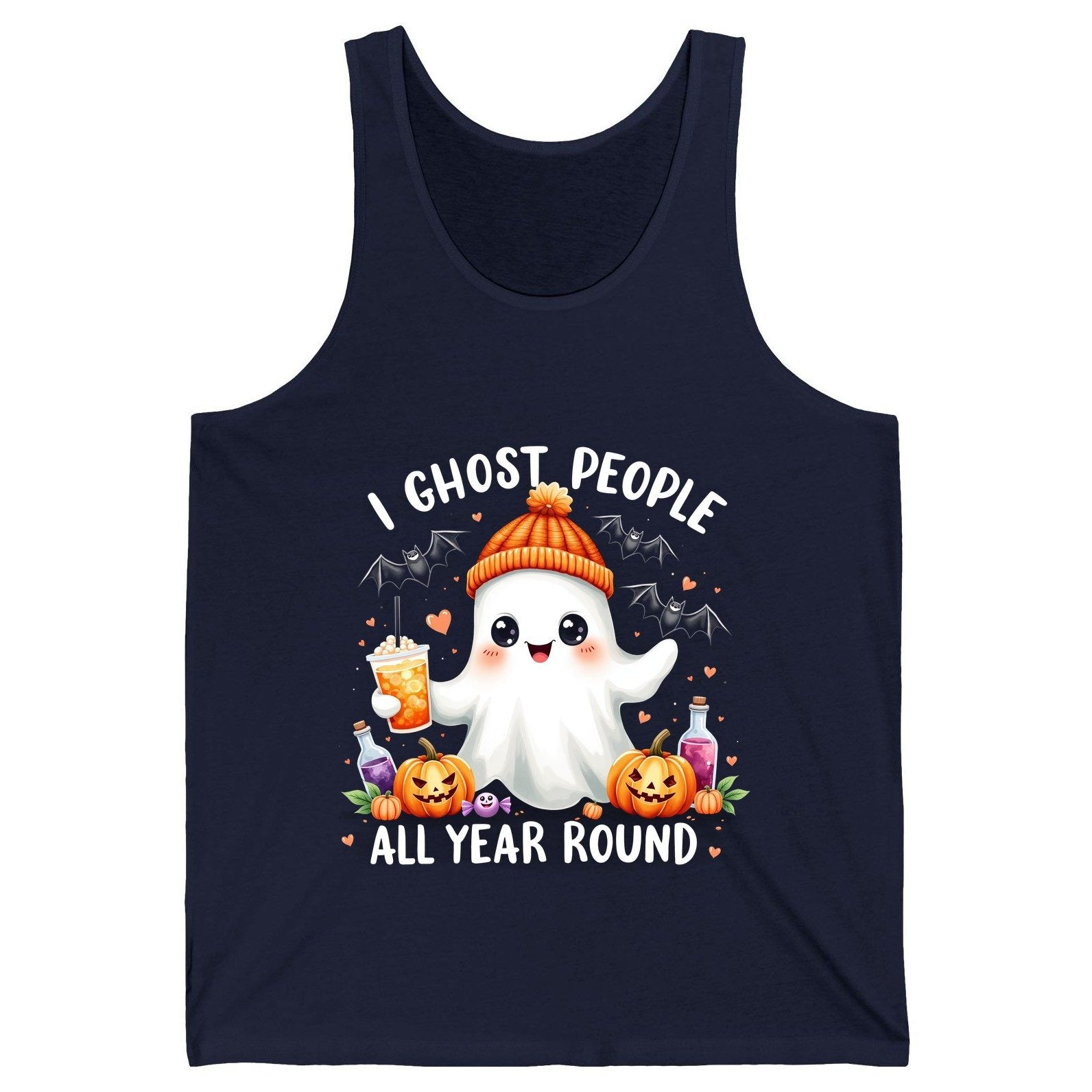 I Ghost People All Year Round cute ghost Tank Top Navy product mockup