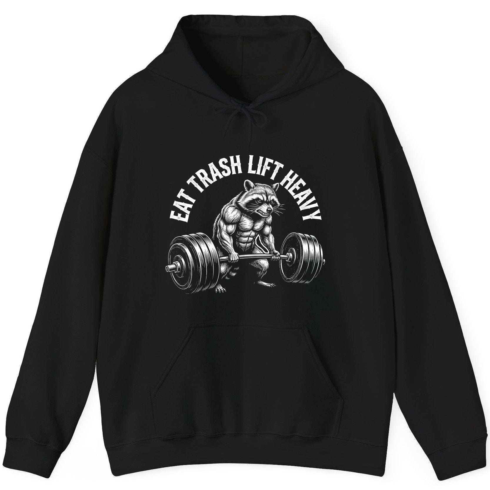 Eat Trash Lift Heavy raccoon Hoodie Black product mockup