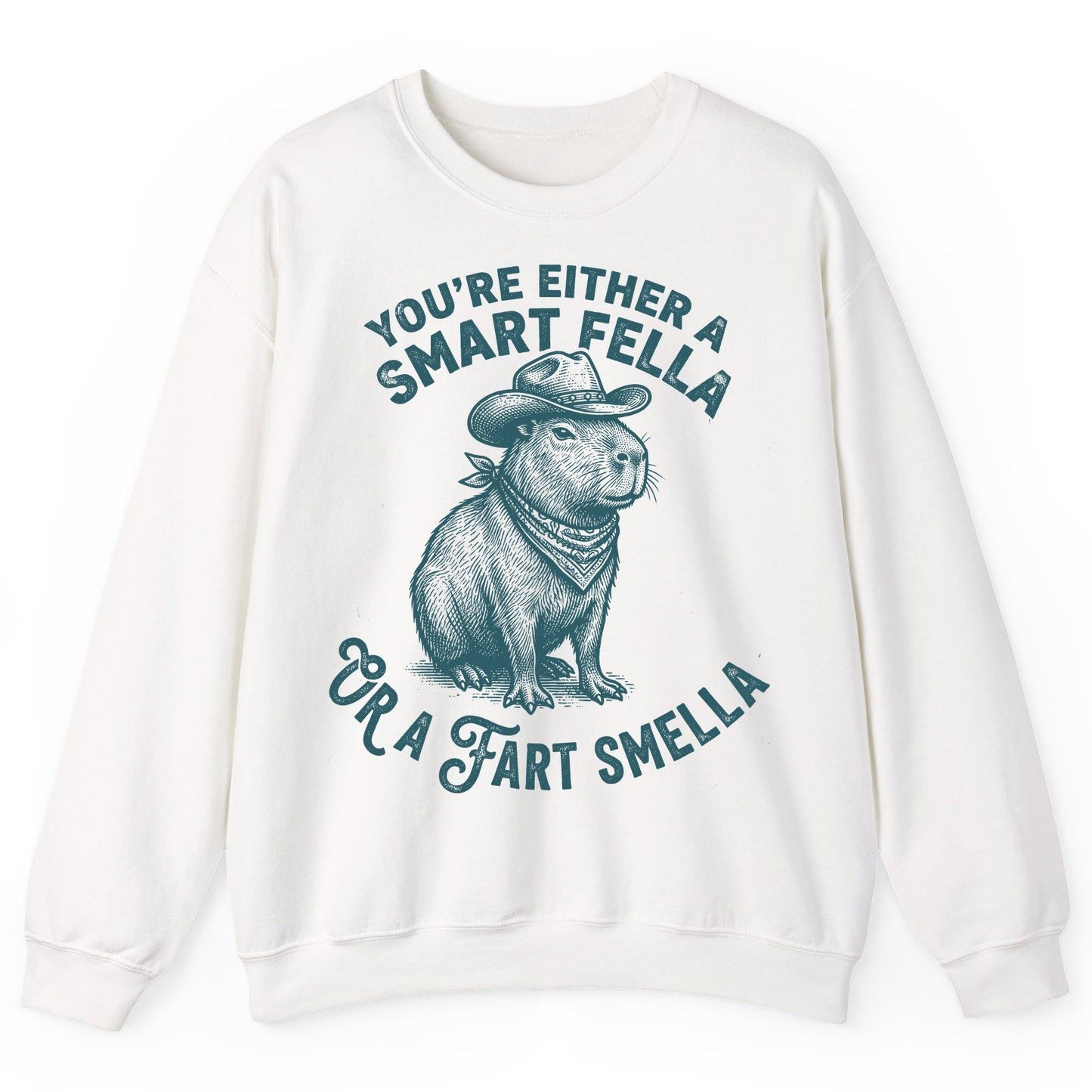 You're Either a Smart Fella or a Fart Smella capybara Sweatshirt White product mockup