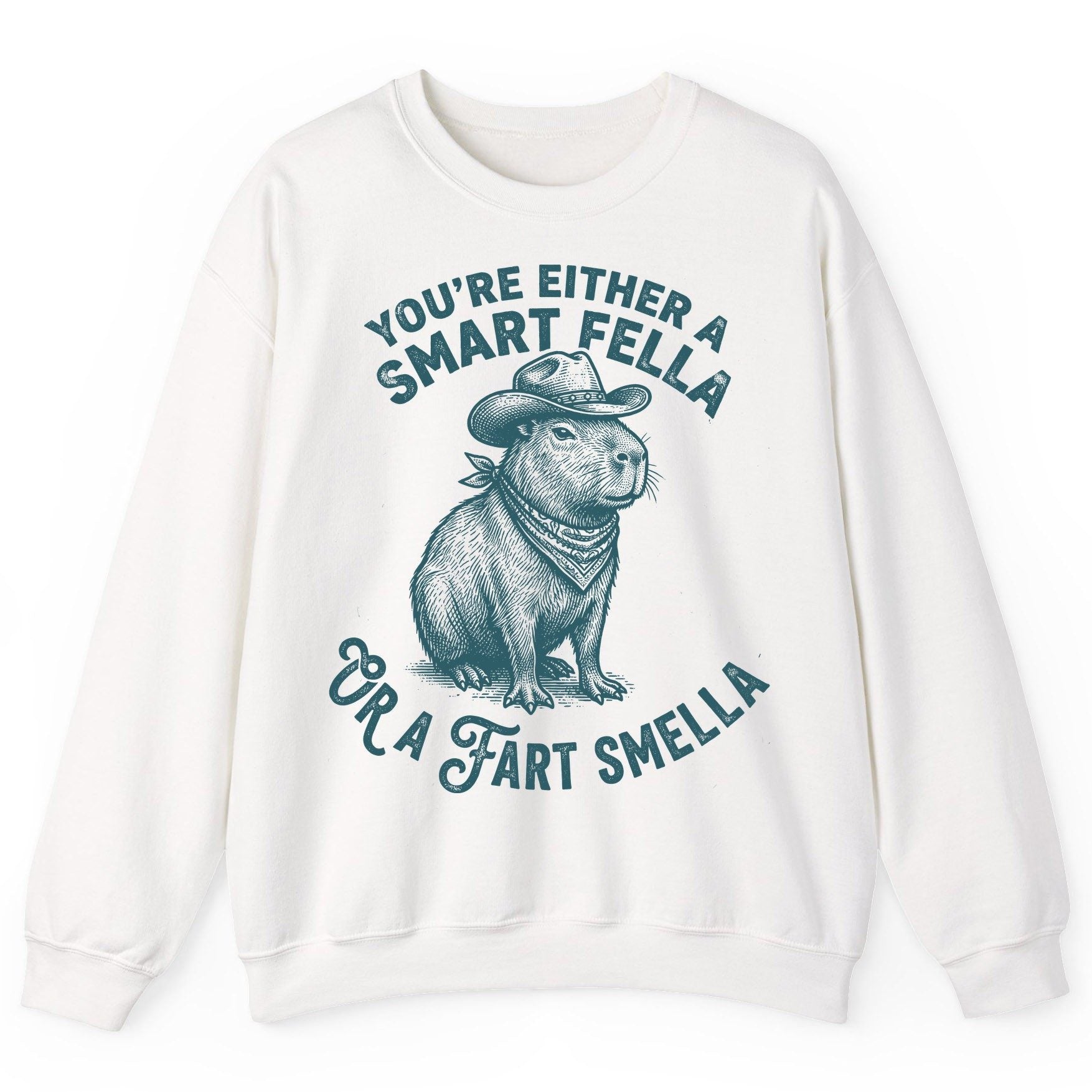 You're Either a Smart Fella or a Fart Smella capybara Sweatshirt White product mockup