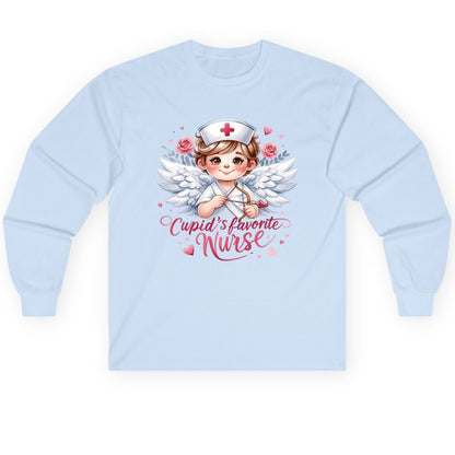 Cupid's Favorite Nurse cupid nurse Long Sleeve Tee Light Blue product mockup