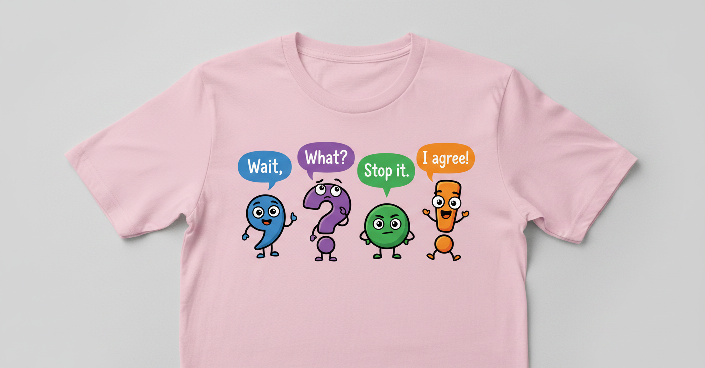 Funny Punctuation Marks Cartoon Characters T-Shirt - Light Pink