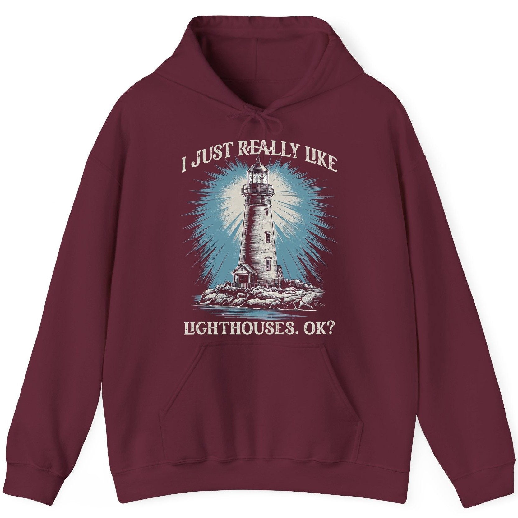 I Just Really Like Lighthouses, Ok? lighthouse Hoodie Maroon product mockup