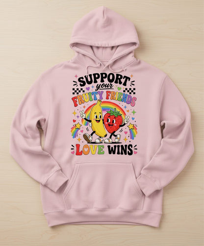 Support Your Fruity Friends Love Wins Retro Lgbtq Pride Hoodie - product mockup - Light Pink