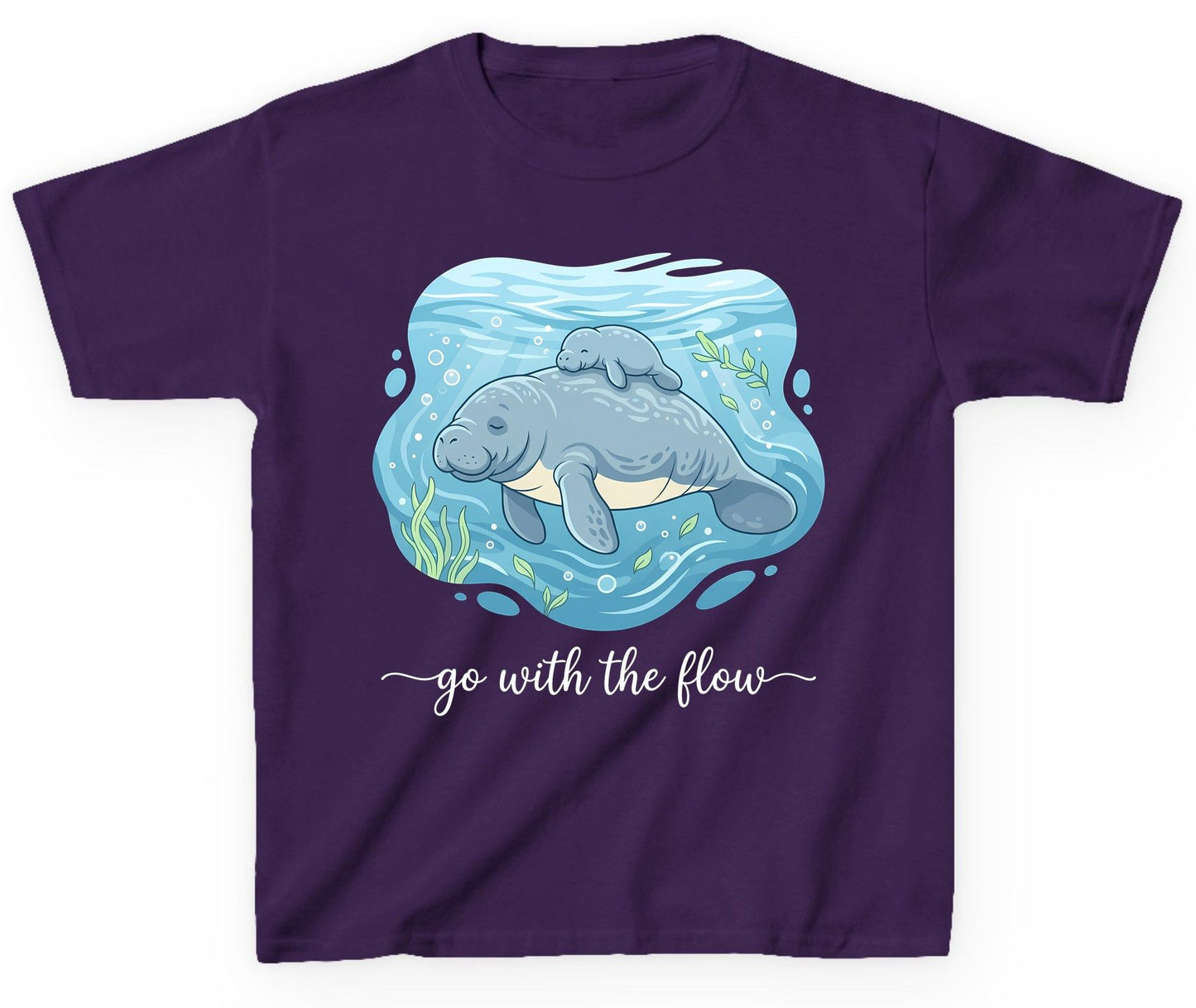Go with the Flow Manatee Youth T-Shirt - product mockup - Purple