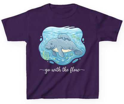 Go with the Flow Manatee Youth T-Shirt - product mockup - Purple