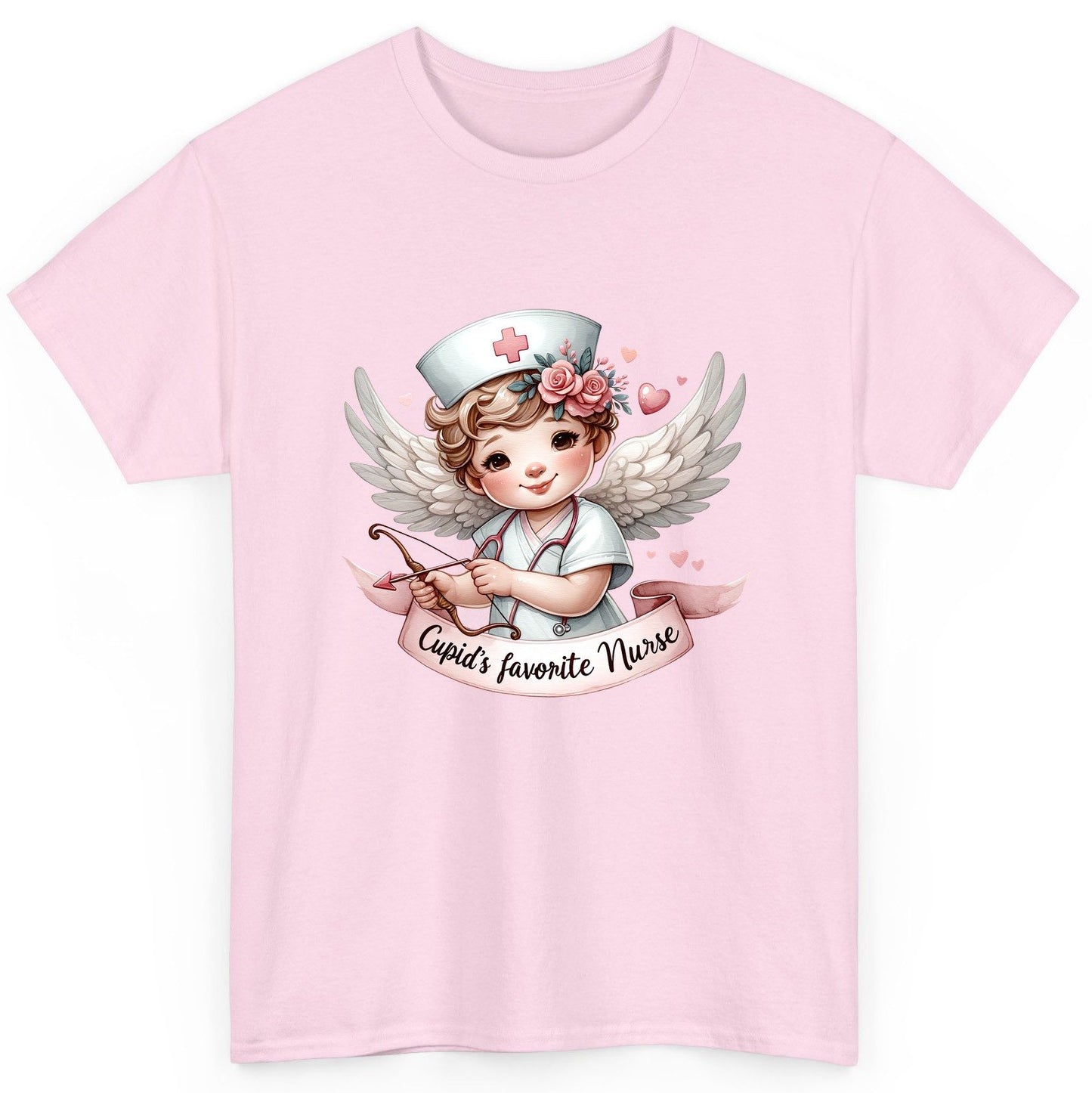 Cupid's Favorite Nurse cupid nurse T-Shirt Light Pink product mockup