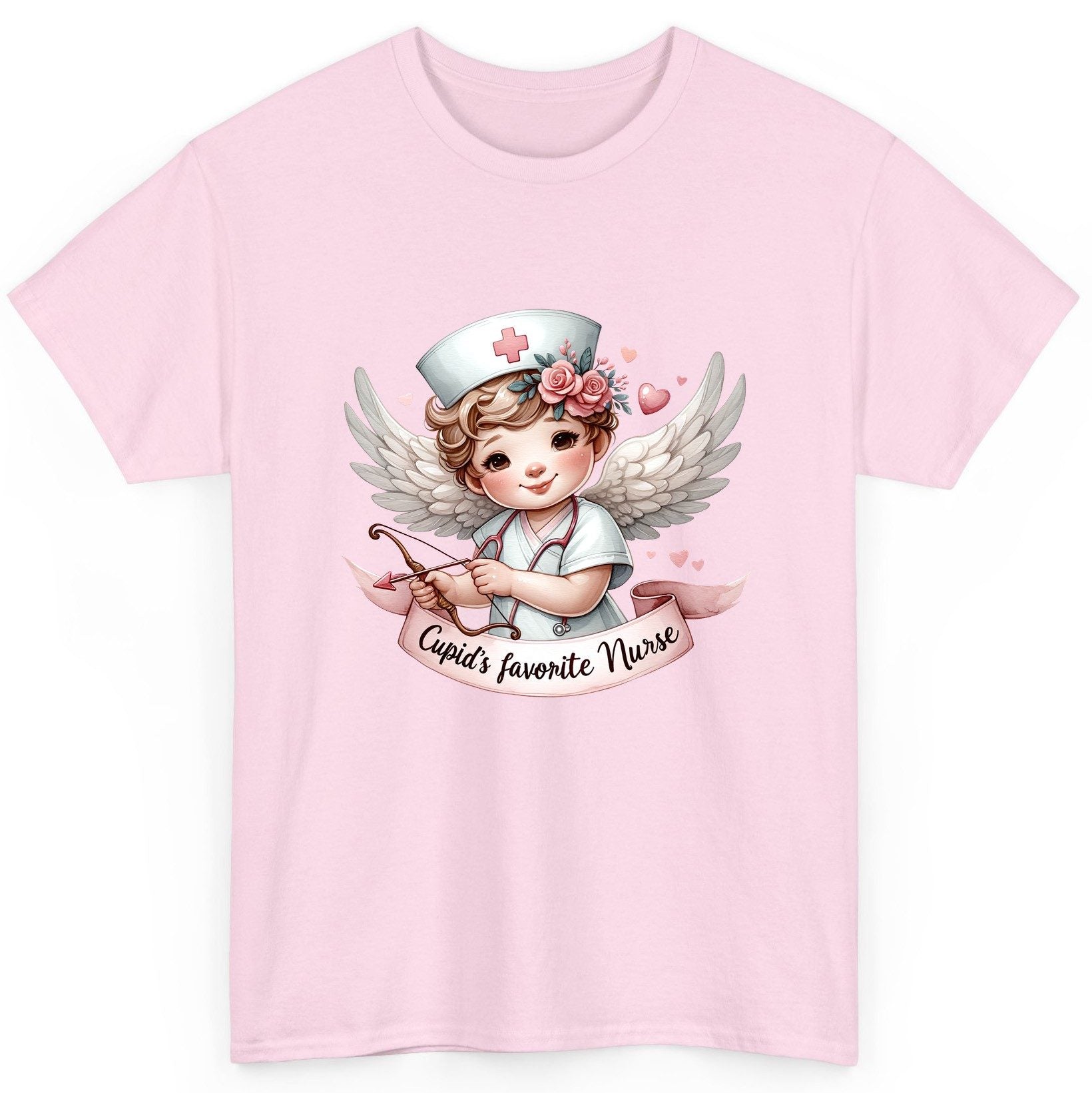 Cupid's Favorite Nurse cupid nurse T-Shirt Light Pink product mockup