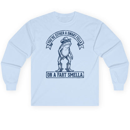 You're Either a Smart Fella or a Fart Smella cowboy frog Long Sleeve Tee Light Blue product mockup