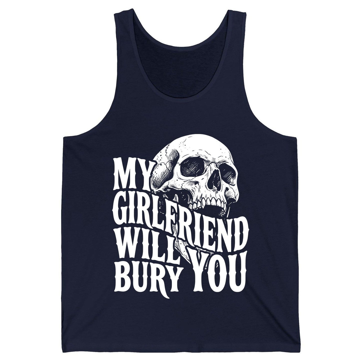 My Girlfriend Will Bury You skull Tank Top Navy product mockup