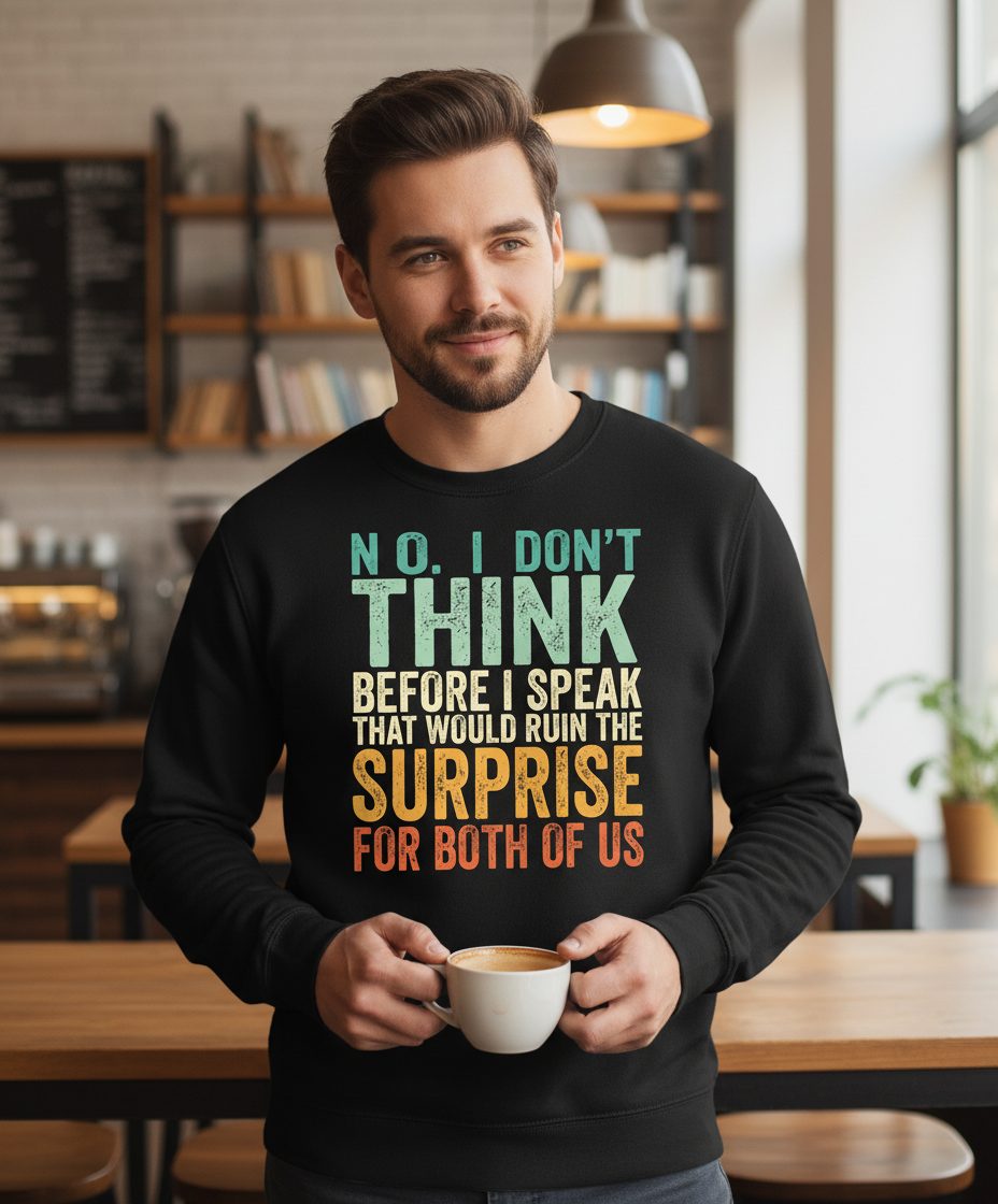 No I Don't Think Before I Speak That Would Ruin the Surprise for Both of US sarcastic humor Sweatshirt Black lifestyle mockup