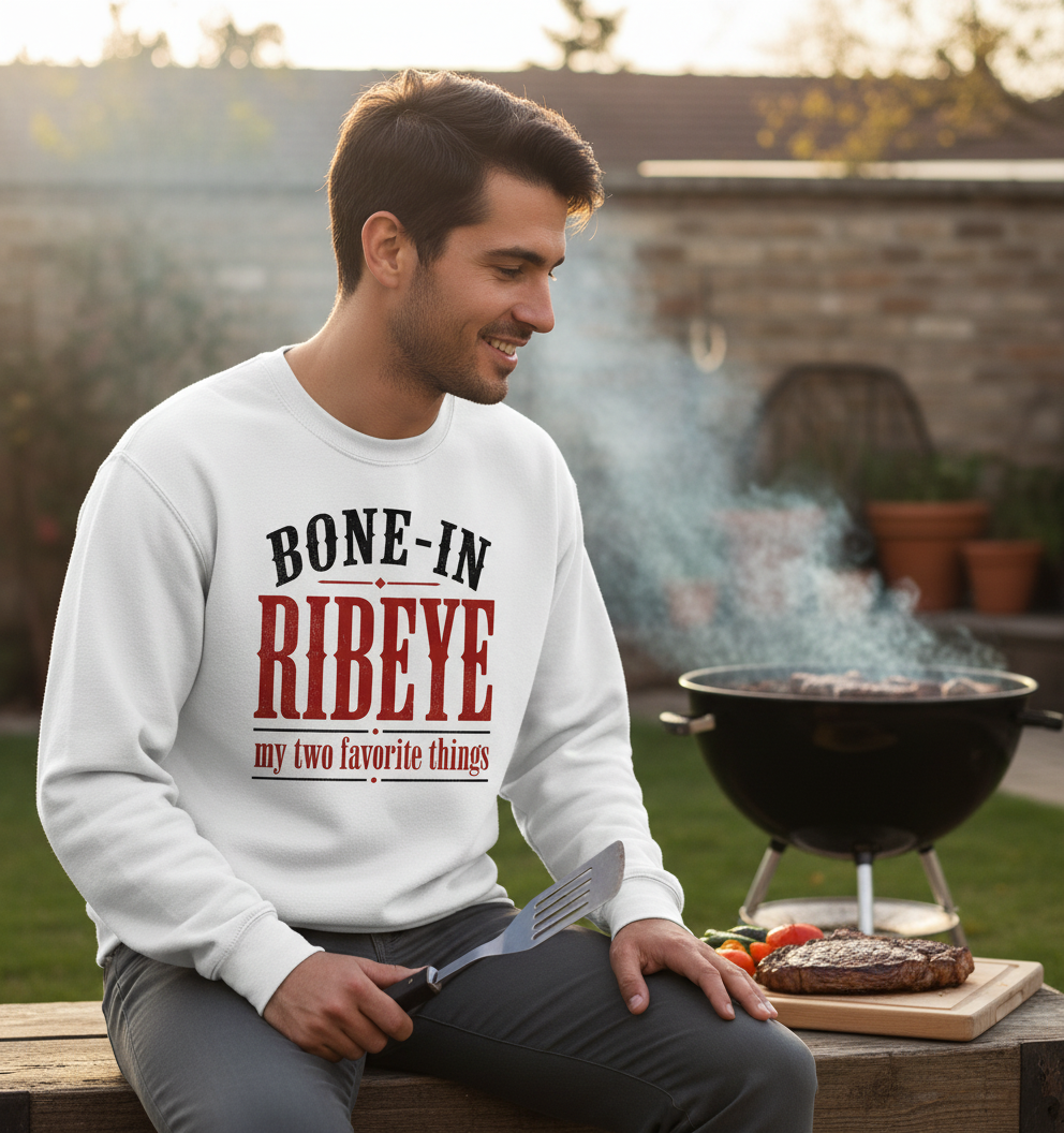 Bone-In Ribeye Steak Humor Sweatshirt - White