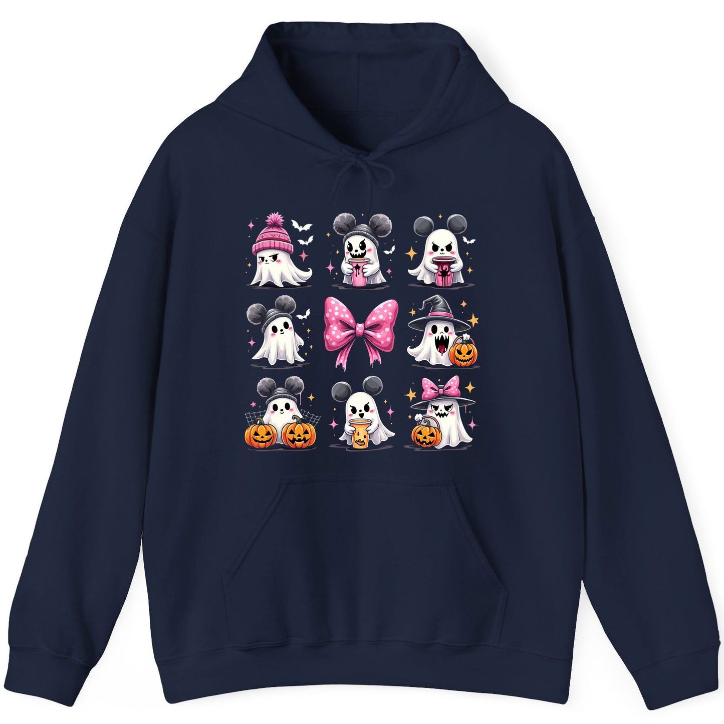 Cute Pink Halloween Ghosts Halloween ghosts Hoodie Navy product mockup