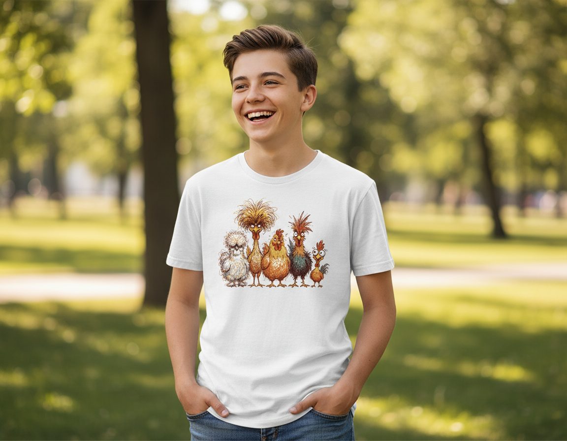 Funny Scribble Art Chickens chickens Youth T-Shirt White lifestyle mockup