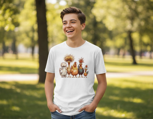 Funny Scribble Art Chickens chickens Youth T-Shirt White lifestyle mockup