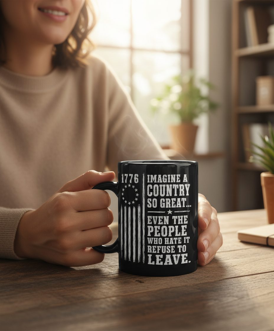 Imagine a Country So Great Patriotic Funny Patriotism Black Mug - lifestyle model mockup - Black