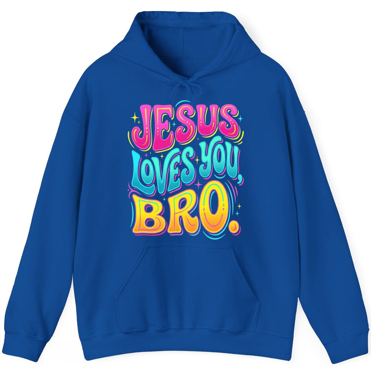JESUS LOVES YOU BRO Retro Christian Hoodie - product mockup - Royal
