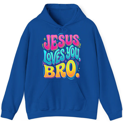 JESUS LOVES YOU BRO Retro Christian Hoodie - product mockup - Royal